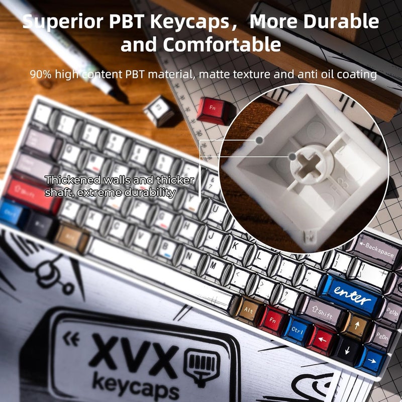 GMKWTL أغطية مفاتيح XVX ريترو PBT، مجموعة أغطية مفاتيح بروفايل شيري، أغطية مفاتيح جرافيتي بتقنية صبغ الصبغة مناسبة لمفاتيح MX الميكانيكية 60% 65% 75% 80% 100% - Image 2
